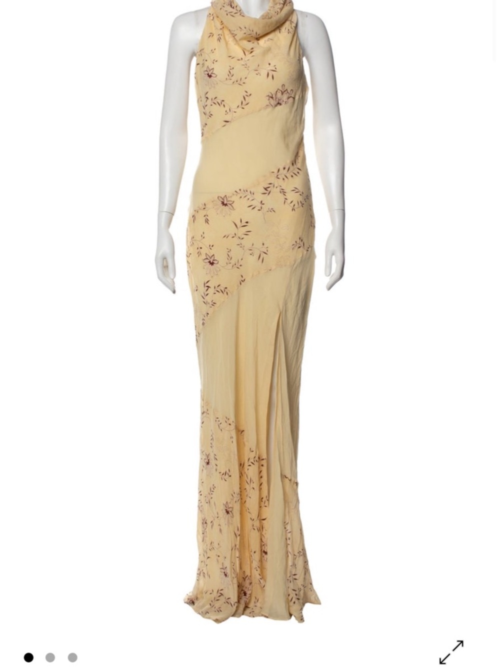 NICHOLAS Pale Yellow Floral Halter Gown